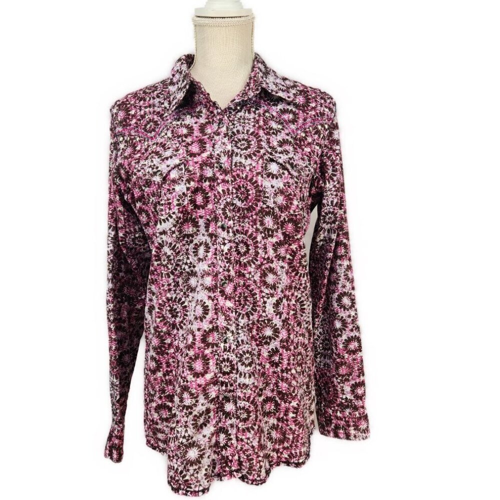 Rock 47 By Wrangler Pearl Snap Shirt Women's L Western Purple Studded Cowgirl